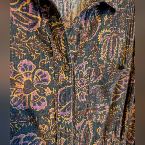 RARE Free People Floral Paisley Maxi Dress with Gold Snap Bishop Sleeves Size XS - Picture 5 of 13